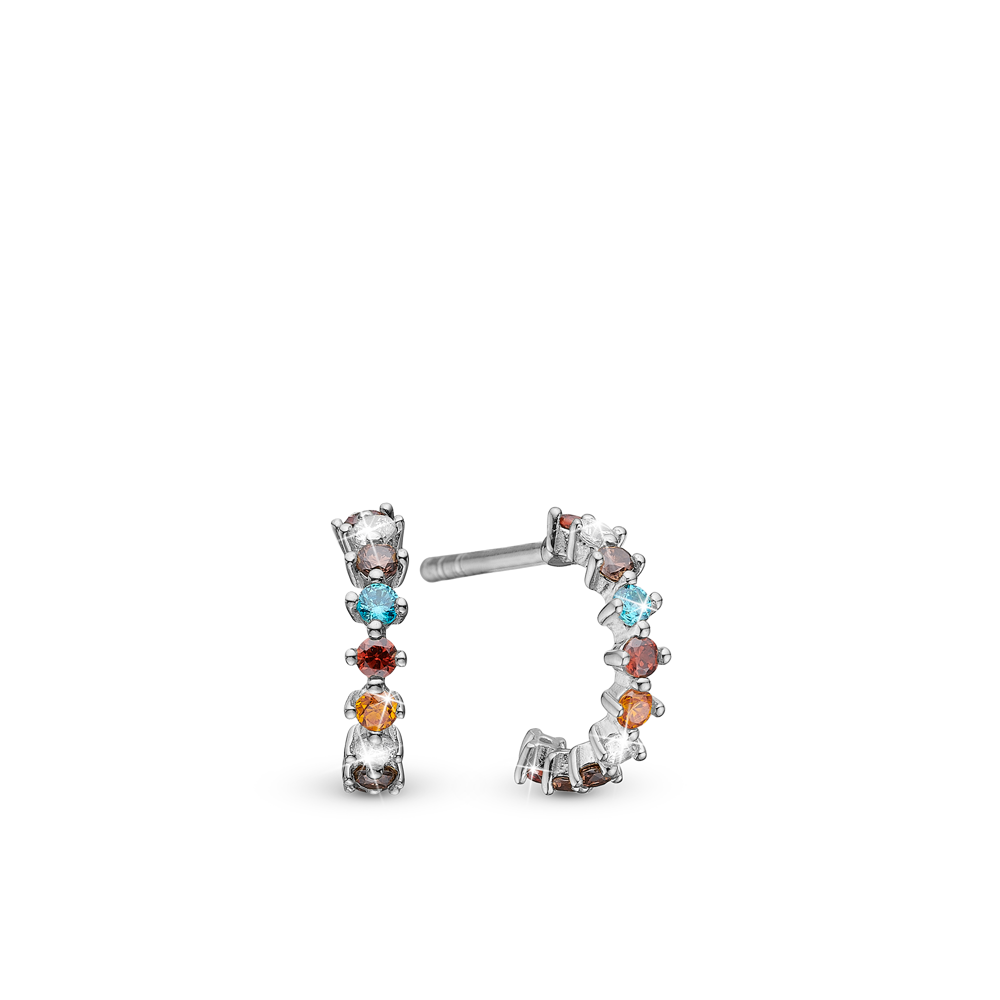 Rainbow Hoops - Sterling Silver with 16 Multi color Cubic Zirkonia