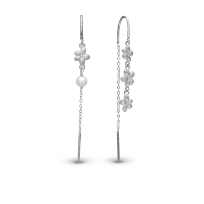 Graceful Flowers Dangle Earring - Matte Sterling Silver with 1 Ferskvandsperle