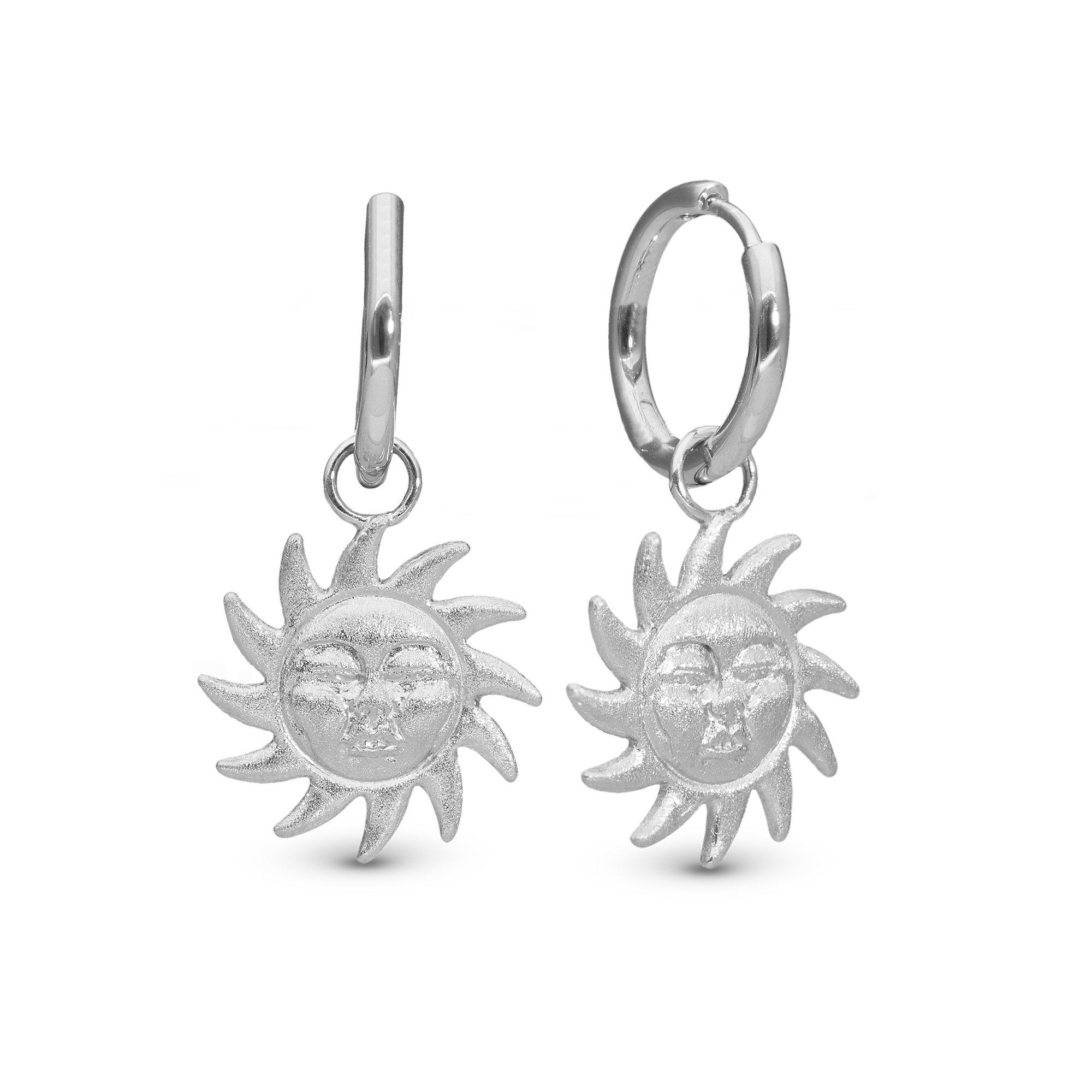 Glowing Sun Hoops - Polished/Matte Sterling Silver