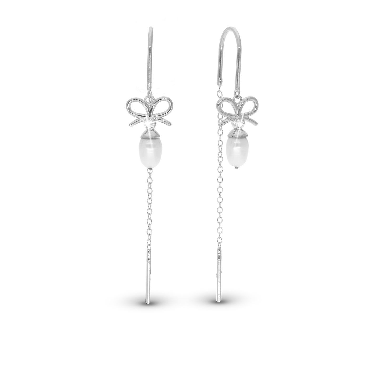 Celebrate Dangle Earring - Polished Sterling Silver with 2 white Cubic Zirkonia