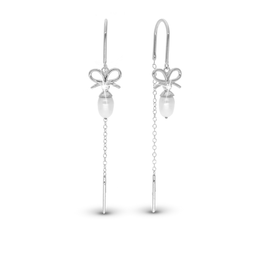 Celebrate Dangle Earring - Polished Sterling Silver with 2 white Cubic Zirkonia