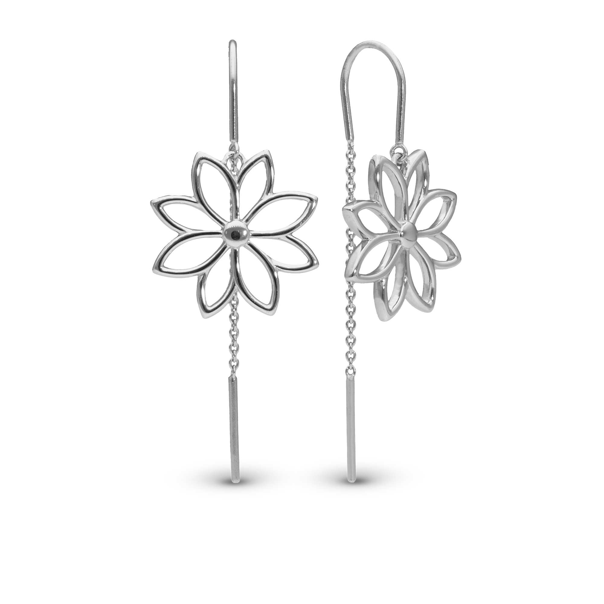 Simple Flower Dangle Earring - Polished Sterling Silver