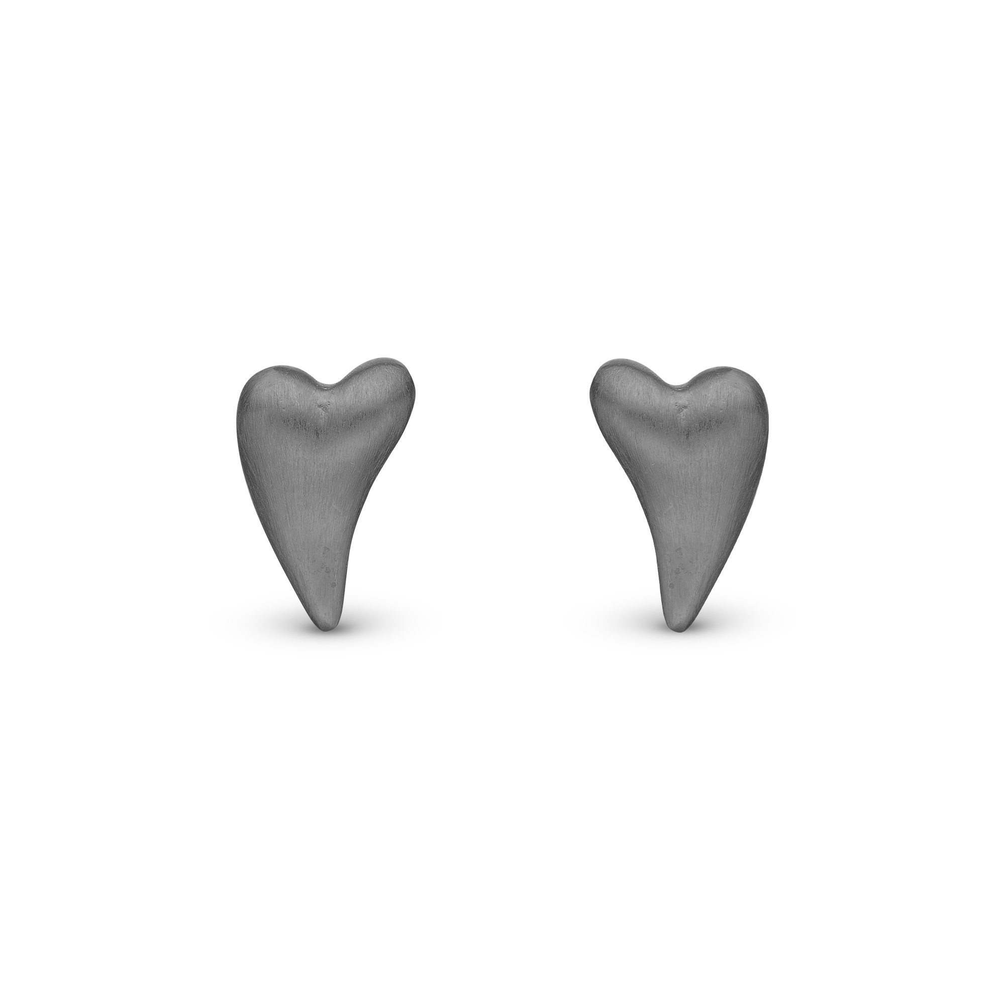 Brushed Hearts Stud Earrings - Ruthenium Plated