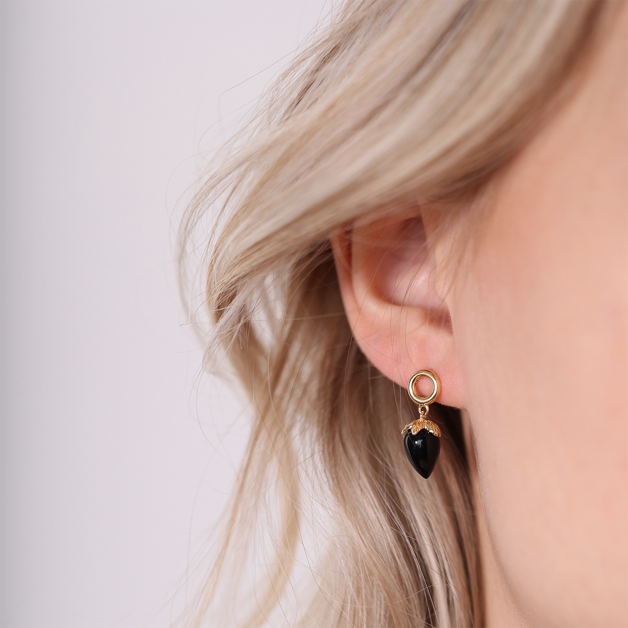 Black Chalcedony Stud Earrings - CHRISTINA