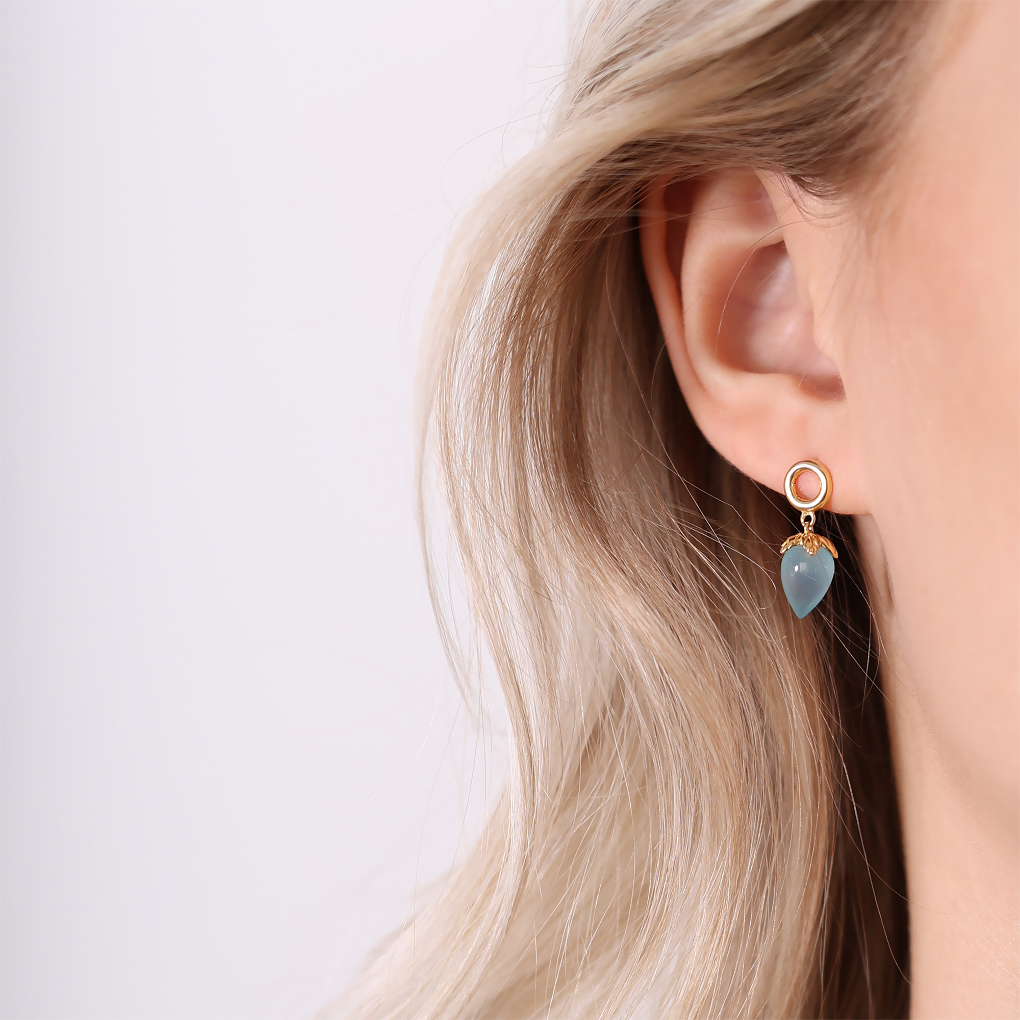Blue Chalcedony Stud Earrings - CHRISTINA