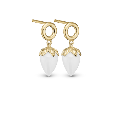White Chalcedony Stud Earrings - Polished Gold Plated Sterling Silver with 1 Kalcedon