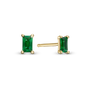 Green Baguette Stud Earrings - Polished Gold Plated Sterling Silver with 2 Greenne Cubic Zirkonia