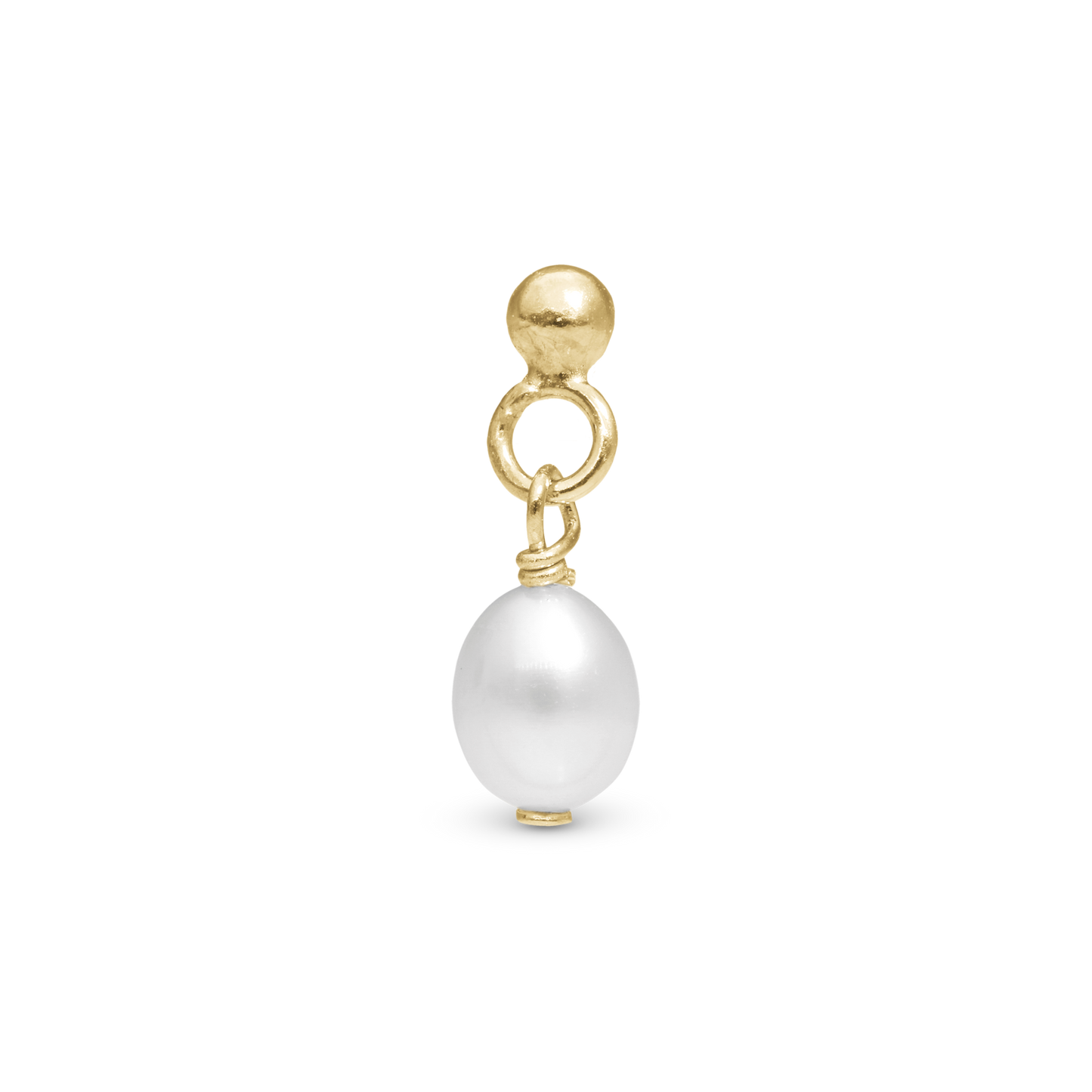 Dangling Pearl Simple Earring Stud / Single Stud - Polished Gold Plated Sterling Silver with 1 Ferskvandsperle