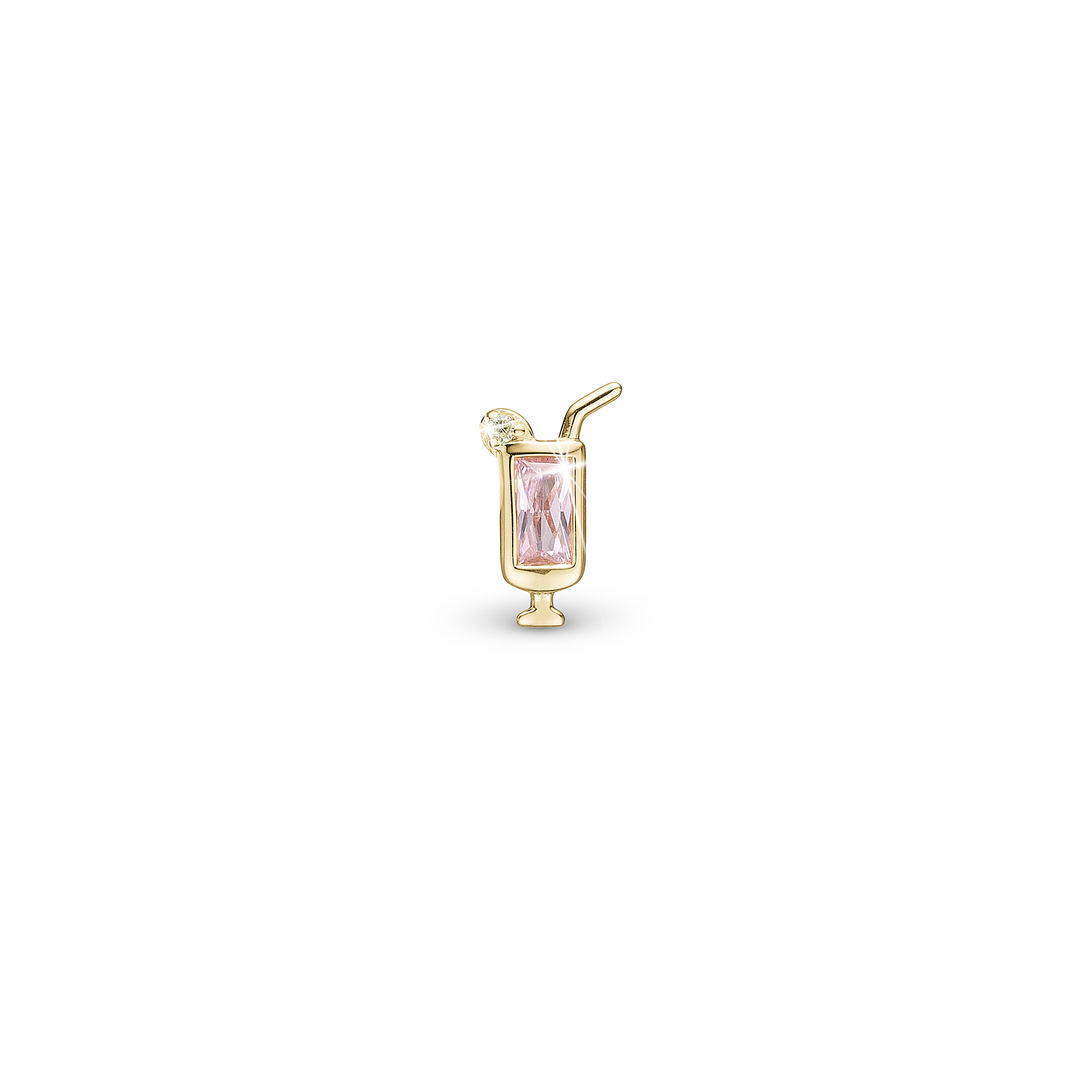 Pink Drink Simple Earring Stud / Single Stud - Gold Plated Sterling Silver with 2 Greenne Cubic Zirkonia