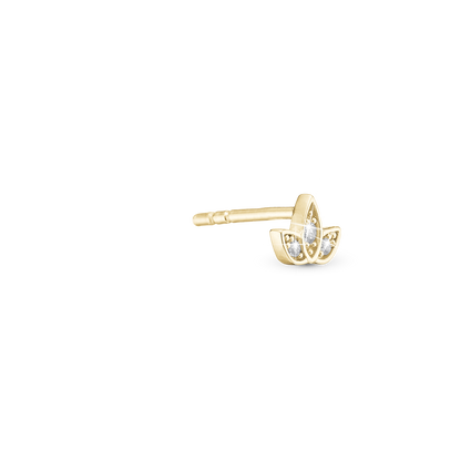 Flower Simple Earring Stud / Single Stud - Gold Plated Sterling Silver with 3 white Cubic Zirkonia