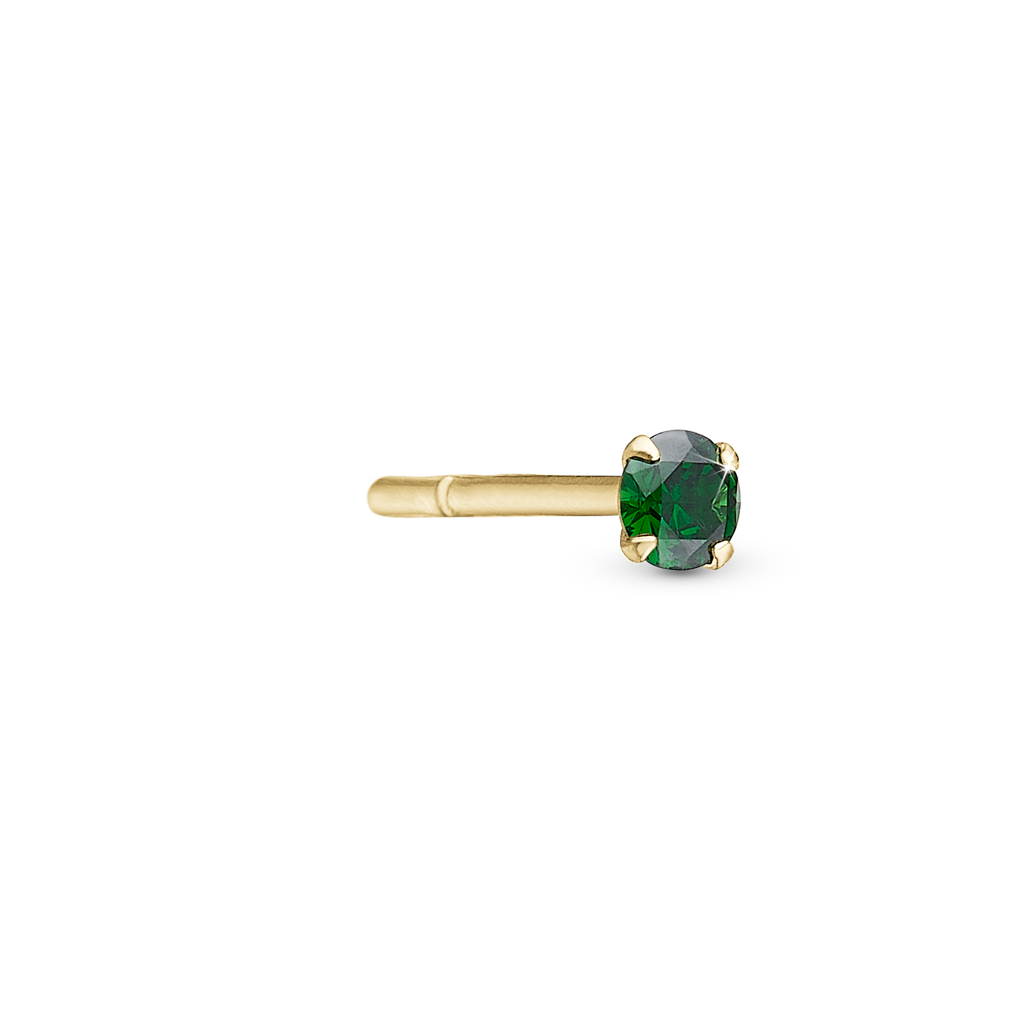 Green NatWatche Simple Earring Stud / Single Stud - Polished Gold Plated Sterling Silver with 1 Cubic Zirkonia
