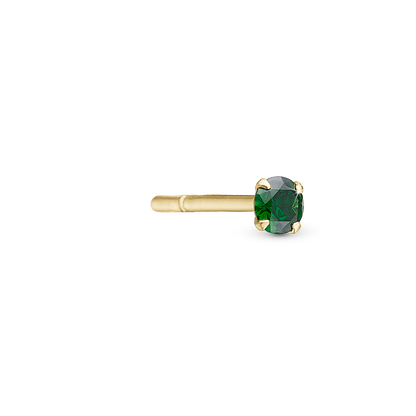 Green NatWatche Simple Earring Stud / Single Stud - Polished Gold Plated Sterling Silver with 1 Cubic Zirkonia