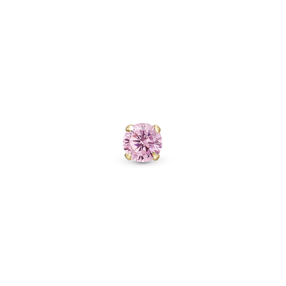 Pink Delight Simple Earring Stud / Single Stud - Polished Gold Plated Sterling Silver with 1 Cubic Zirkonia