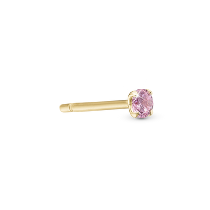 Pink Delight Simple Earring Stud / Single Stud - Polished Gold Plated Sterling Silver with 1 Cubic Zirkonia