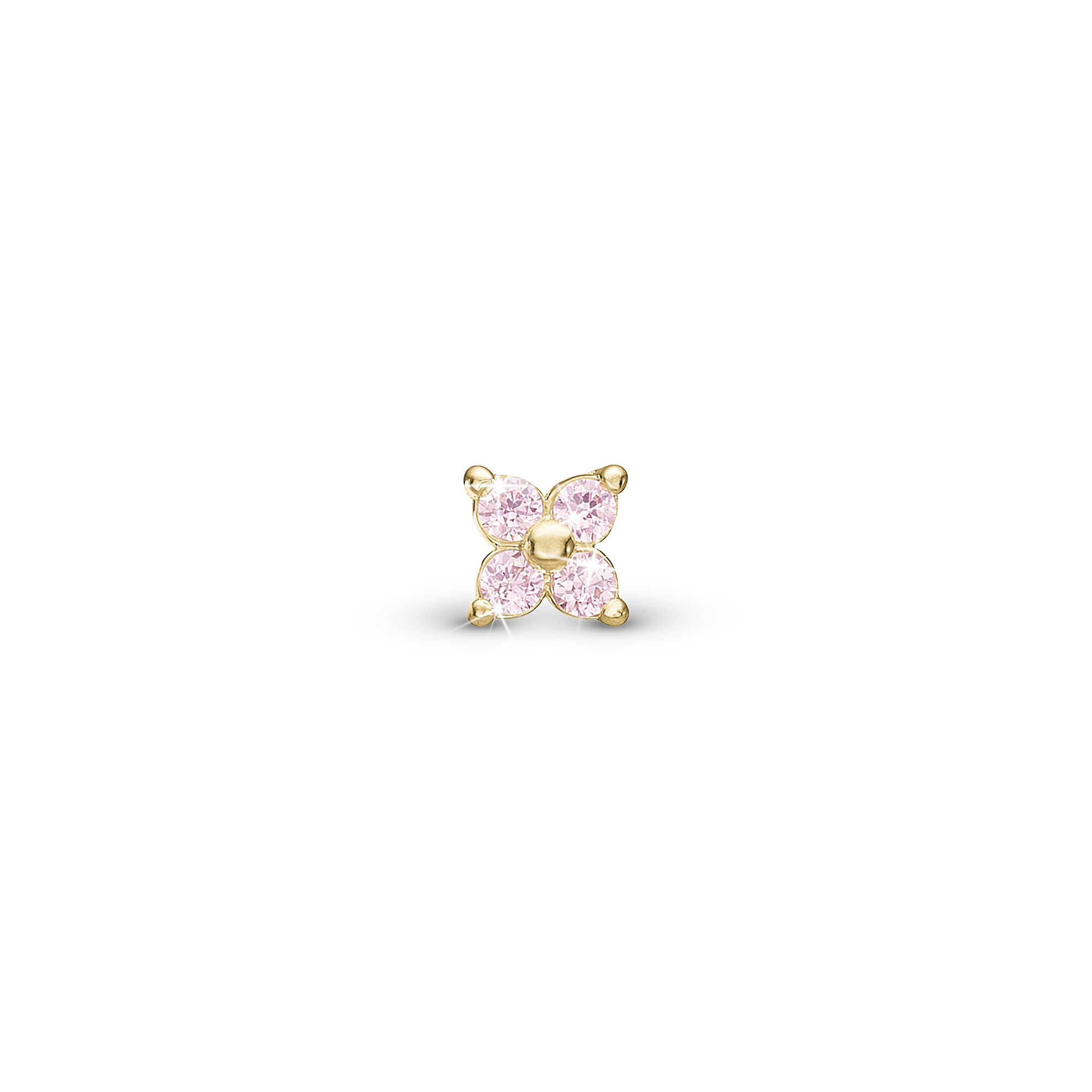 Magic pink Simple Earring Stud / Single Stud - Gold Plated Sterling Silver with 4 Pinke Cubic Zirkonia