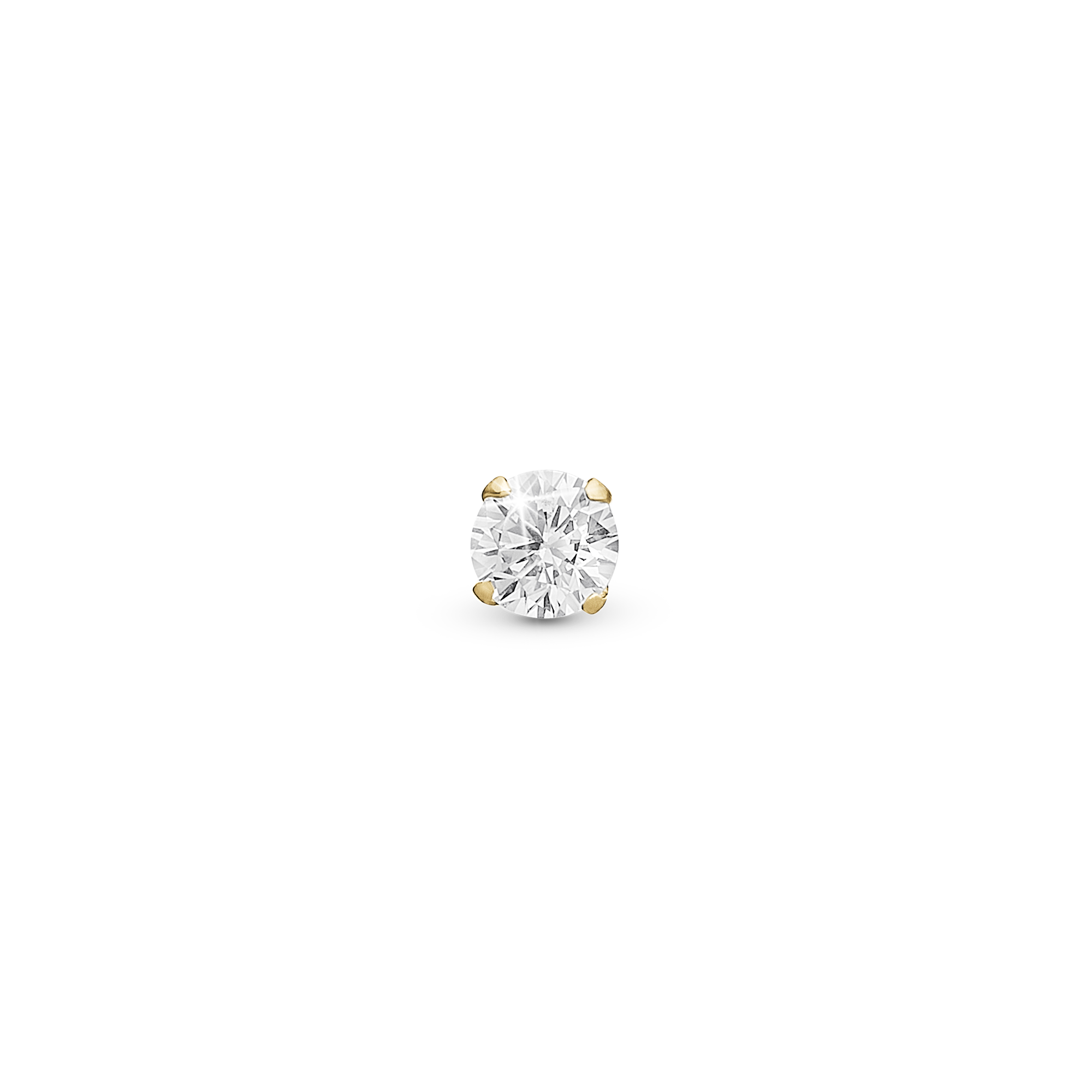 Sparkling White Simple Earring Stud / Single Stud - Polished Gold Plated Sterling Silver with 1 Cubic Zirkonia