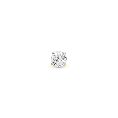 Sparkling White Simple Earring Stud / Single Stud - Polished Gold Plated Sterling Silver with 1 Cubic Zirkonia