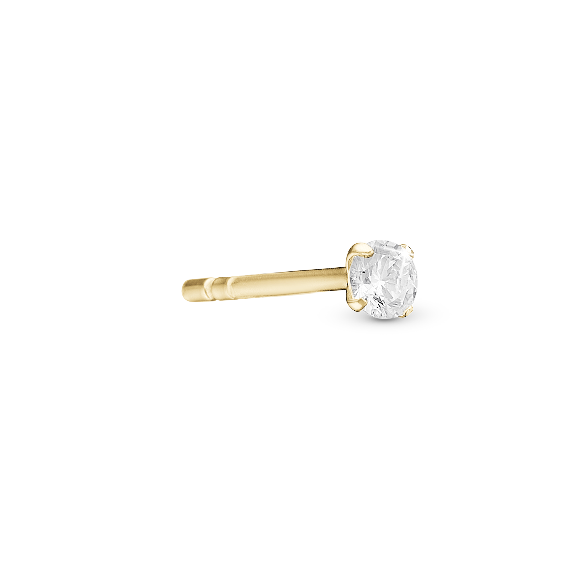 Sparkling White Simple Earring Stud / Single Stud - Polished Gold Plated Sterling Silver with 1 Cubic Zirkonia