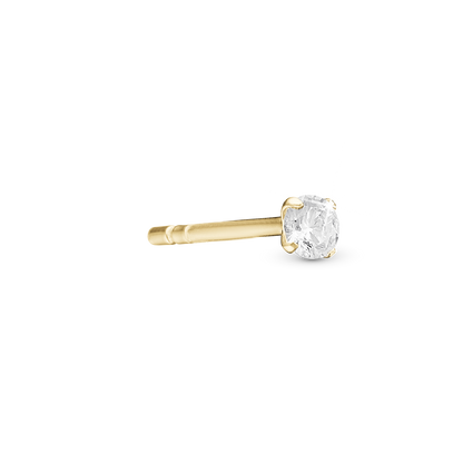 Sparkling White Simple Earring Stud / Single Stud - Polished Gold Plated Sterling Silver with 1 Cubic Zirkonia