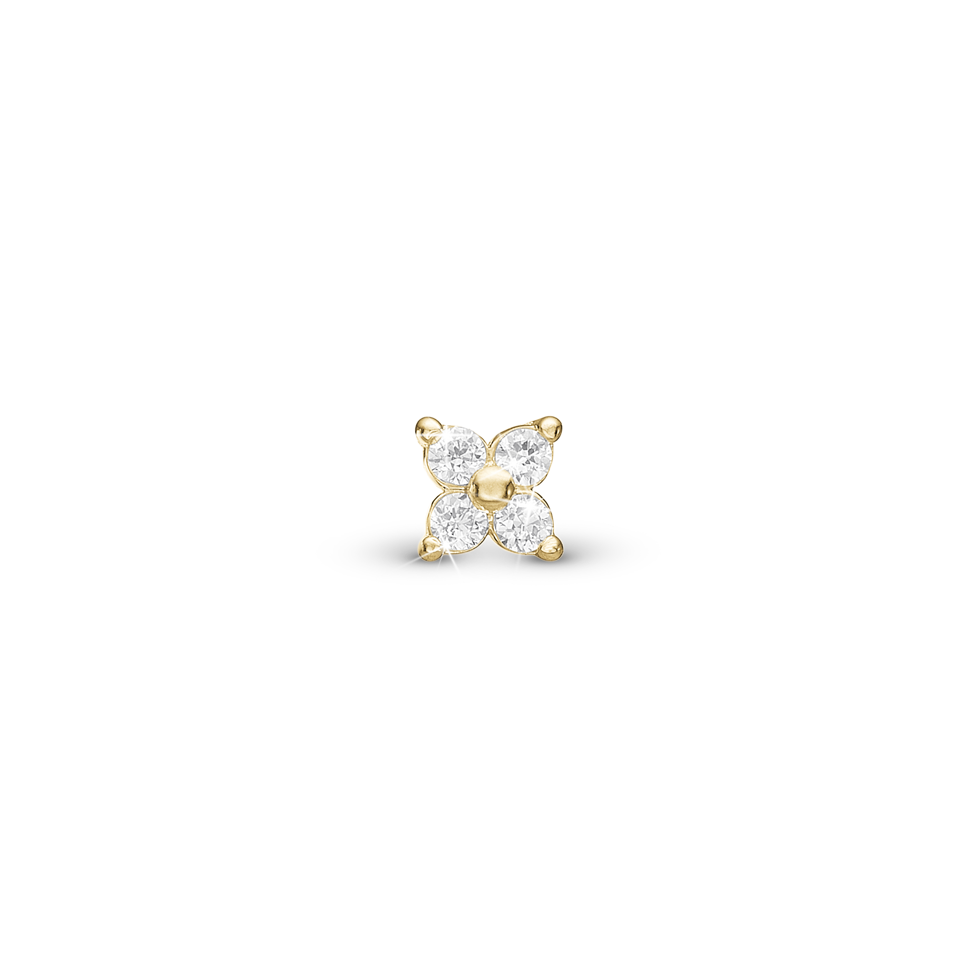 Magic white Simple Earring Stud / Single Stud - Gold Plated Sterling Silver with 4 white Cubic Zirkonia