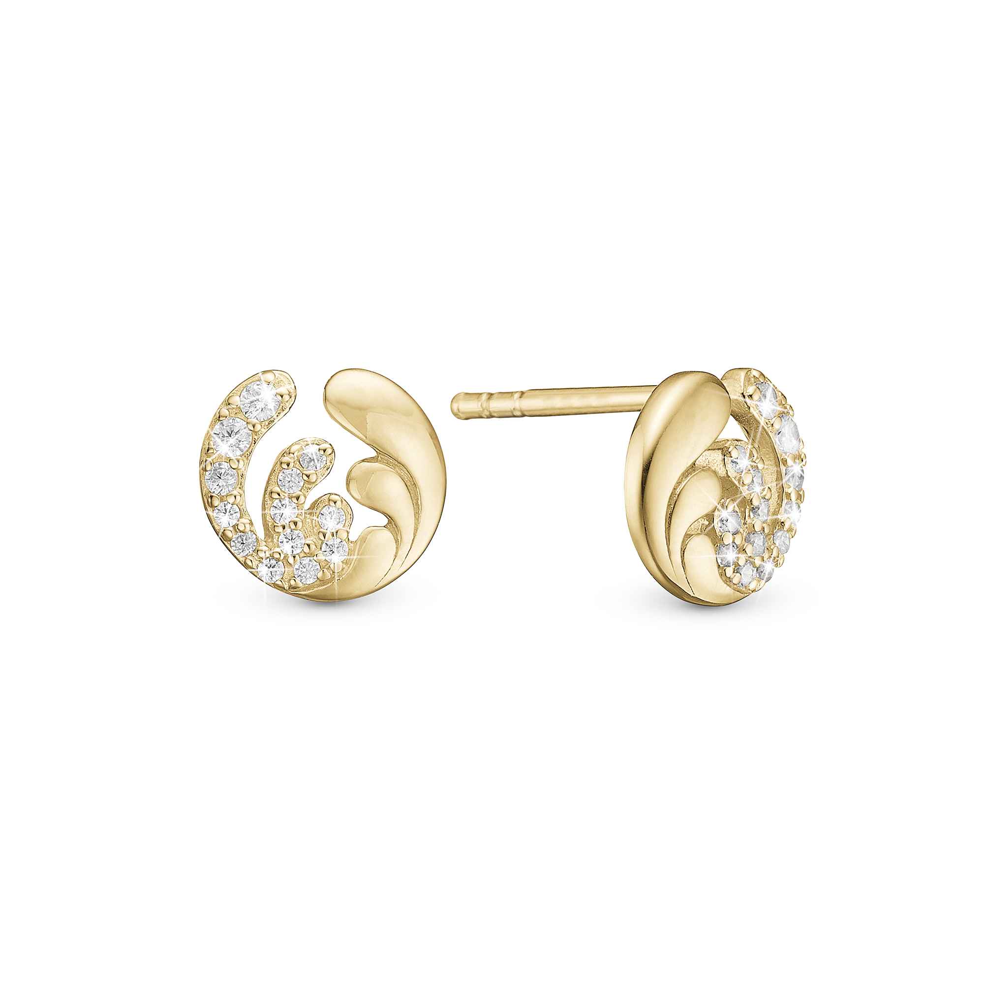 Ocean Splash Stud Earrings - Gold Plated Sterling Silver with 26 white Cubic Zirkonia