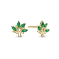 Green Family Tree Stud Earrings - Gold Plated Sterling Silver with 8 Greenne Cubic Zirkonia
