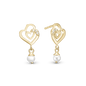 Two Hearts Stud Earrings - Gold Plated Sterling Silver with 8 white Ferskvandsperler