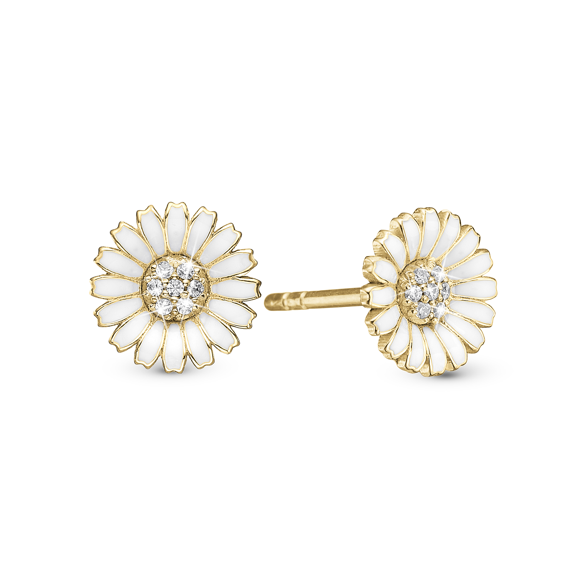 Marguerite CZ 8mm Stud Earrings - Gold Plated Sterling Silver with 14 white Cubic Zirkonia