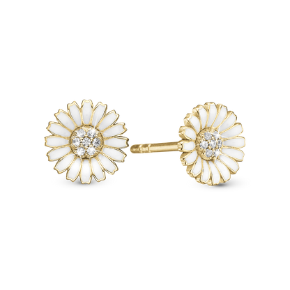 Marguerite CZ 8mm Stud Earrings - Gold Plated Sterling Silver with 14 white Cubic Zirkonia