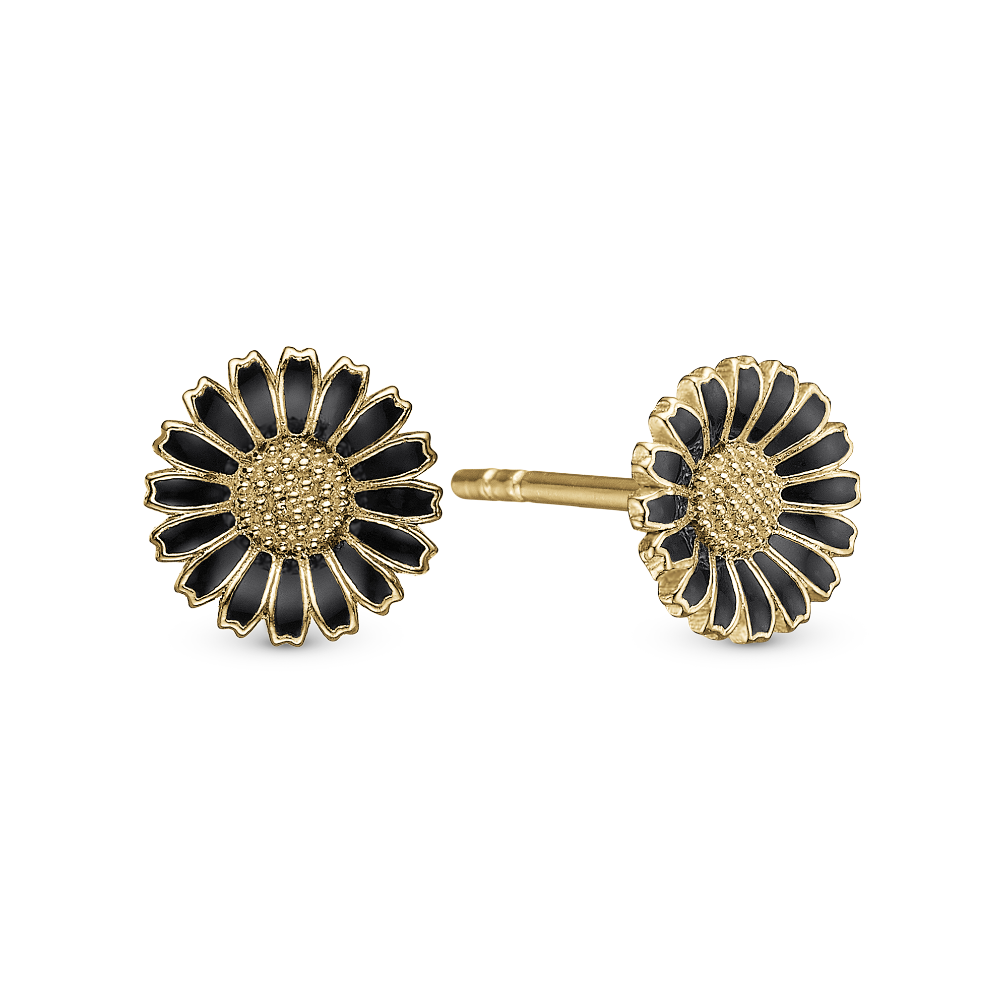 Marguerite black 8mm Stud Earrings - Gold Plated Sterling Silver
