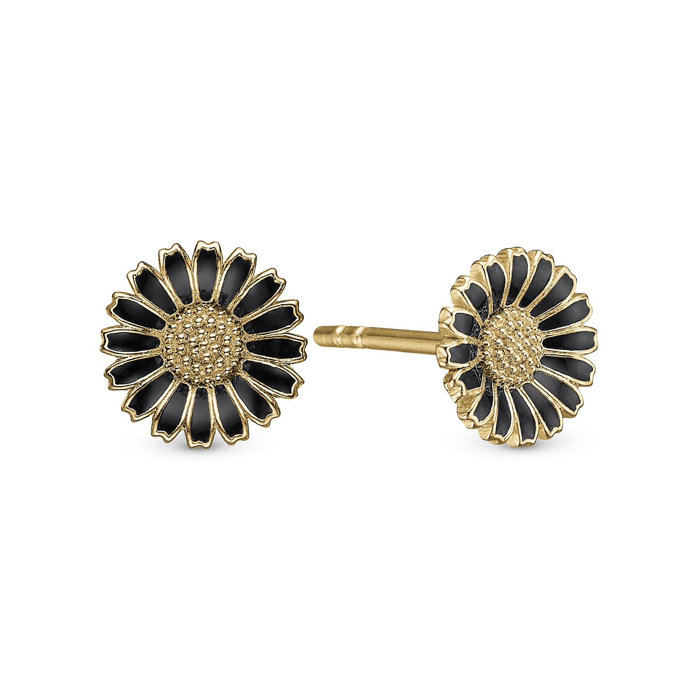 Marguerite black 8mm Stud Earrings - Gold Plated Sterling Silver