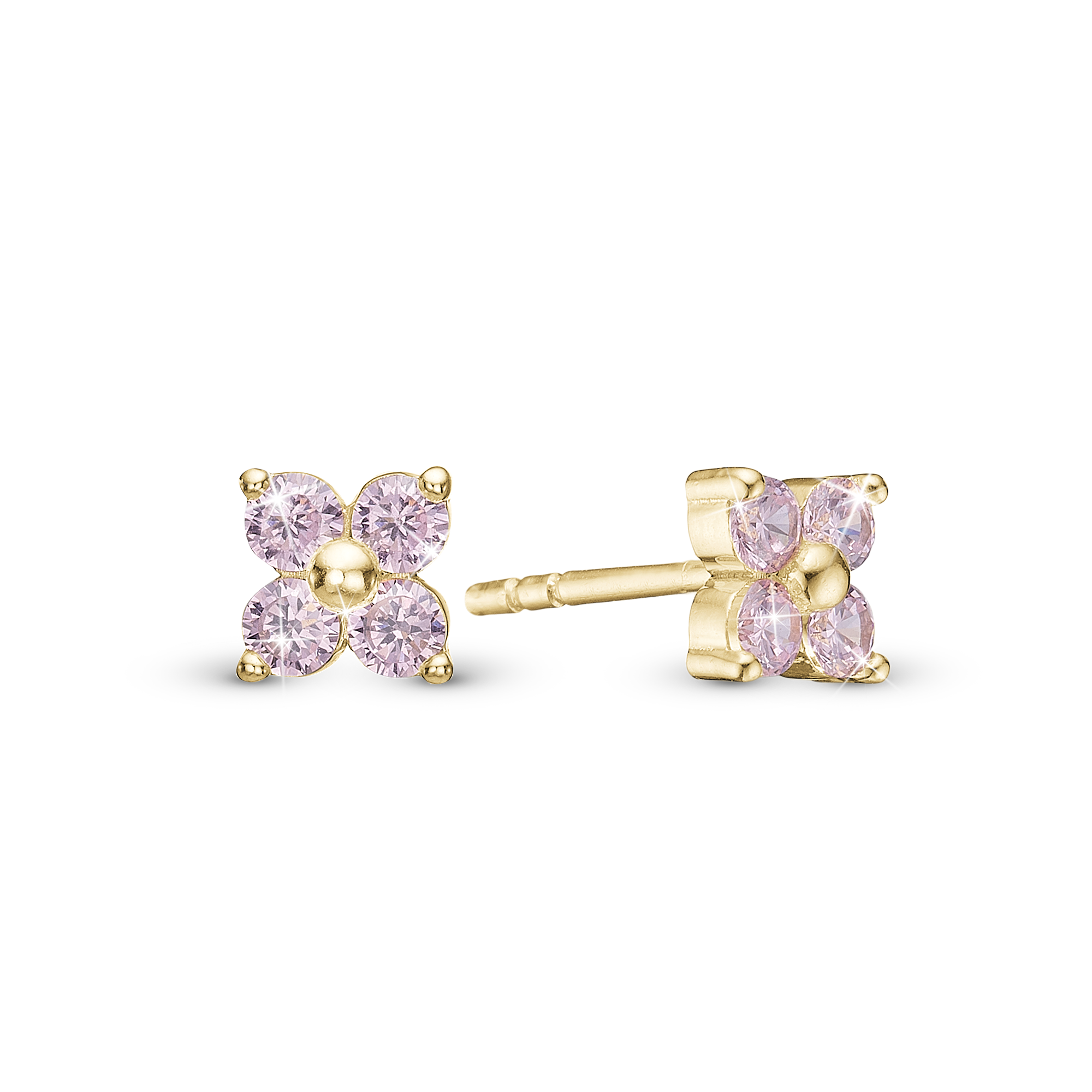 Pink Magic Stud Earrings - Gold Plated Sterling Silver with 8 Pinke Cubic Zirkonia