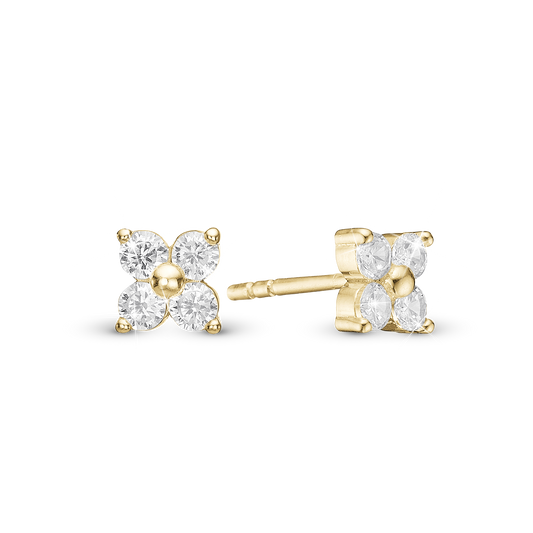 White Magic Stud Earrings - Gold Plated Sterling Silver with 8 white Cubic Zirkonia