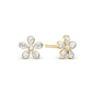 Magic white Flower Stud Earrings - Gold Plated Sterling Silver with 12 white Cubic Zirkonia