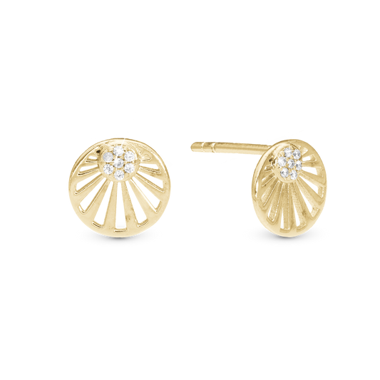 Ocean sunset Stud Earrings - Polished Gold Plated Sterling Silver with 18 white Cubic Zirkonia