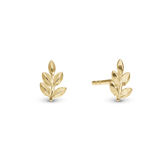 Oak Leaf Stud Earrings - Polished Gold Plated Sterling Silver