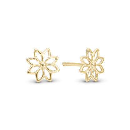 Simple Flower Stud Earrings - Polished Gold Plated Sterling Silver
