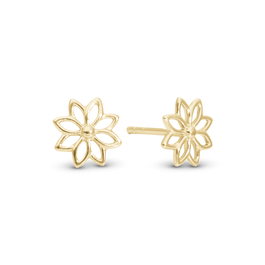 Simple Flower Stud Earrings - Polished Gold Plated Sterling Silver