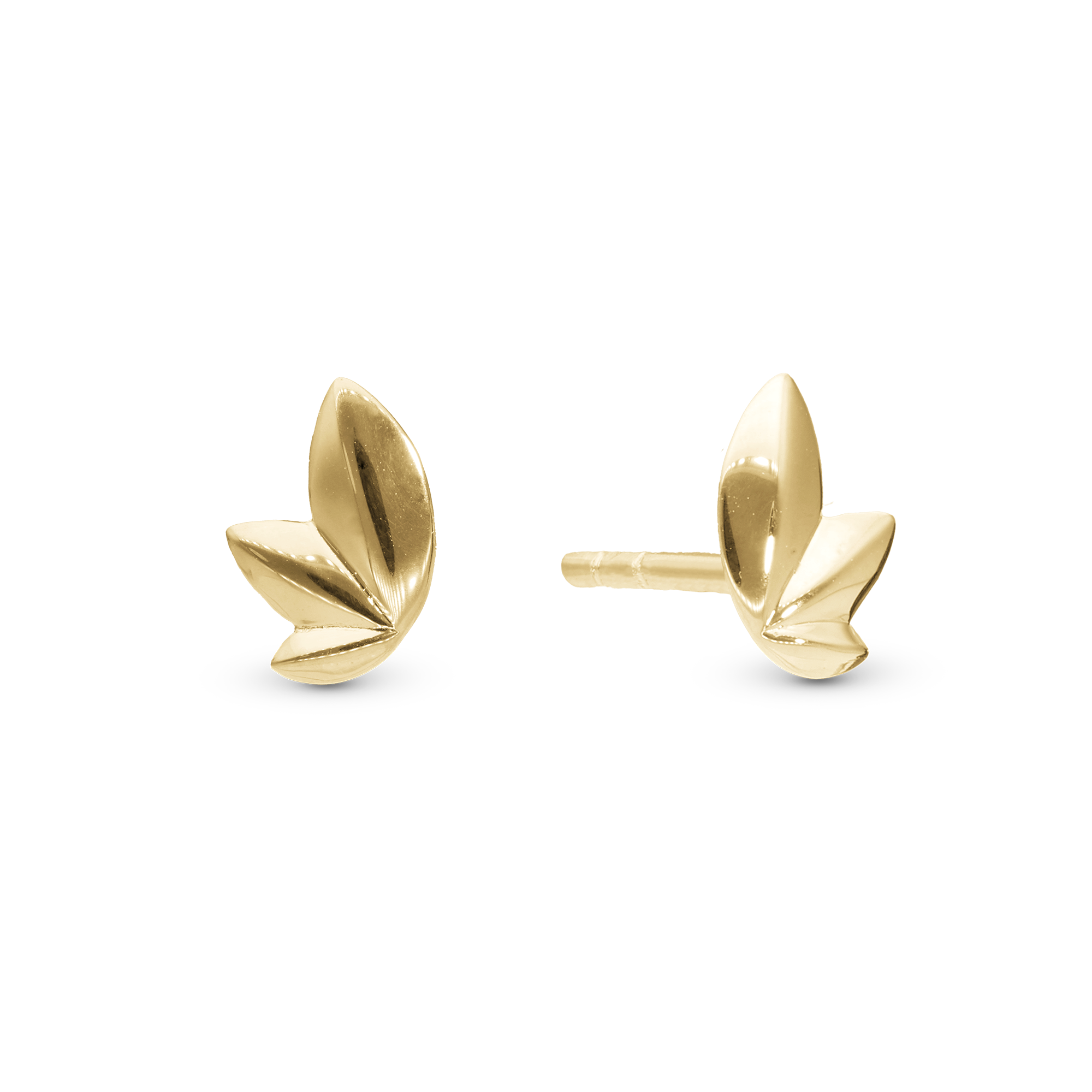 3 leafs Stud Earrings - Polished Gold Plated Sterling Silver