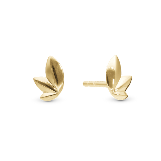 3 leafs Stud Earrings - Polished Gold Plated Sterling Silver