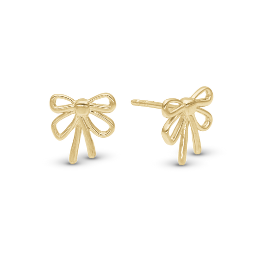 Bow Stud Earrings - Polished Gold Plated Sterling Silver