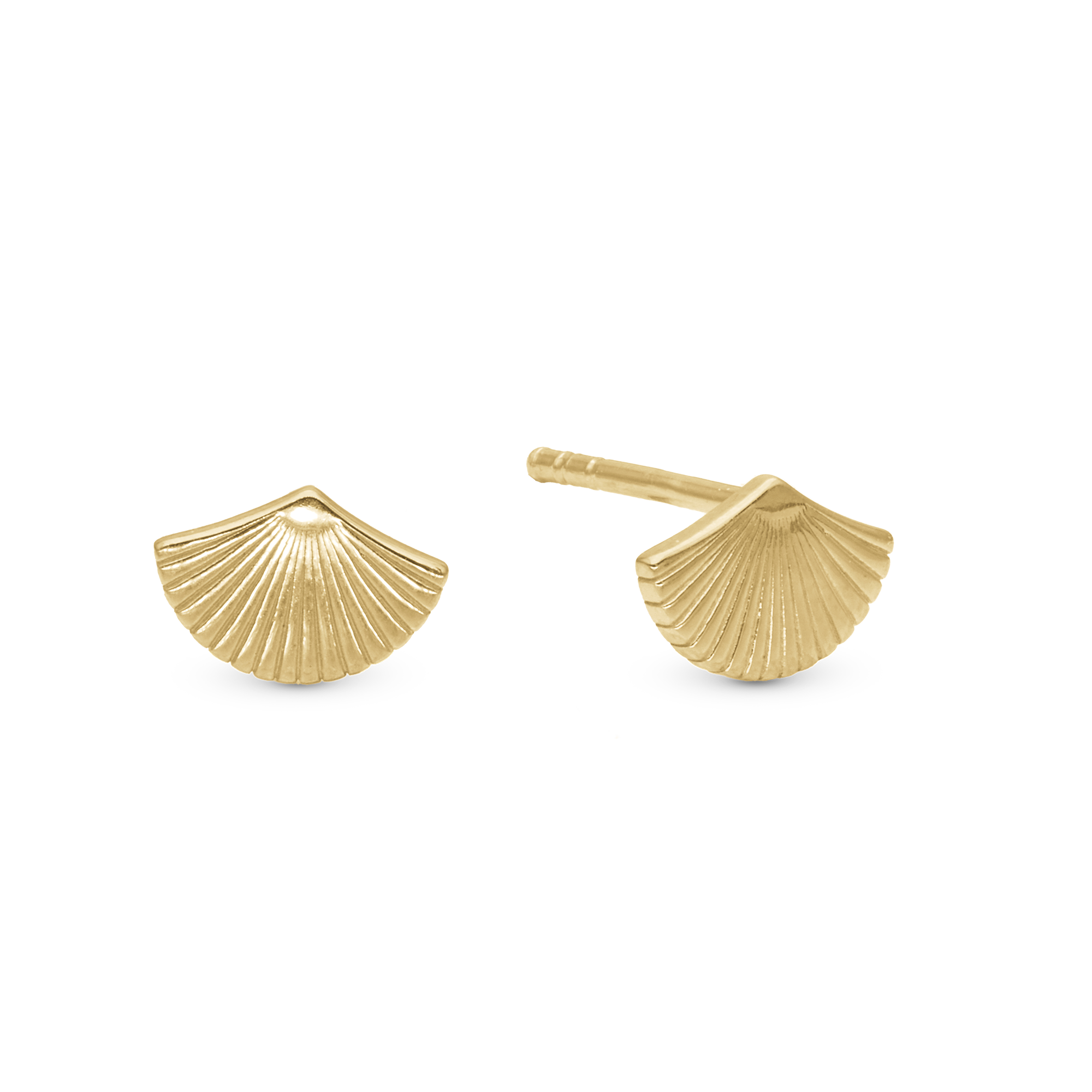 Fan Stud Earrings - Polished Gold Plated Sterling Silver