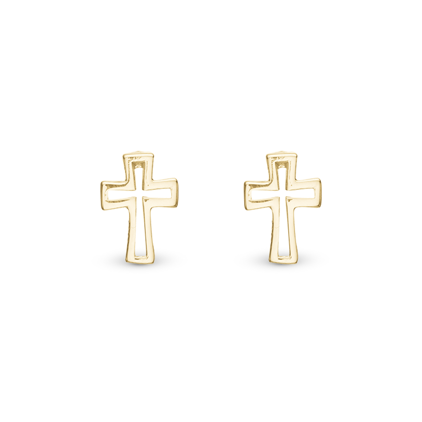 Cross Stud Earrings - Polished Gold Plated Sterling Silver