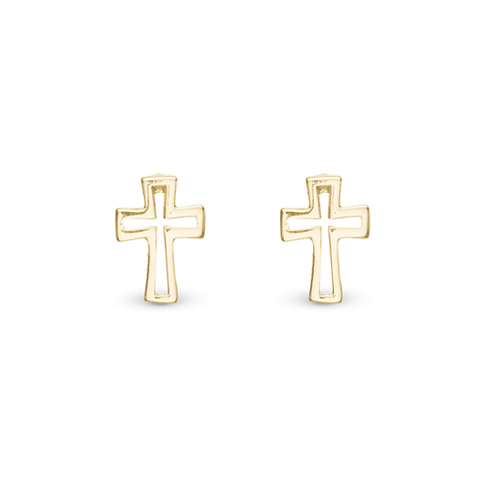 Cross Stud Earrings - Polished Gold Plated Sterling Silver