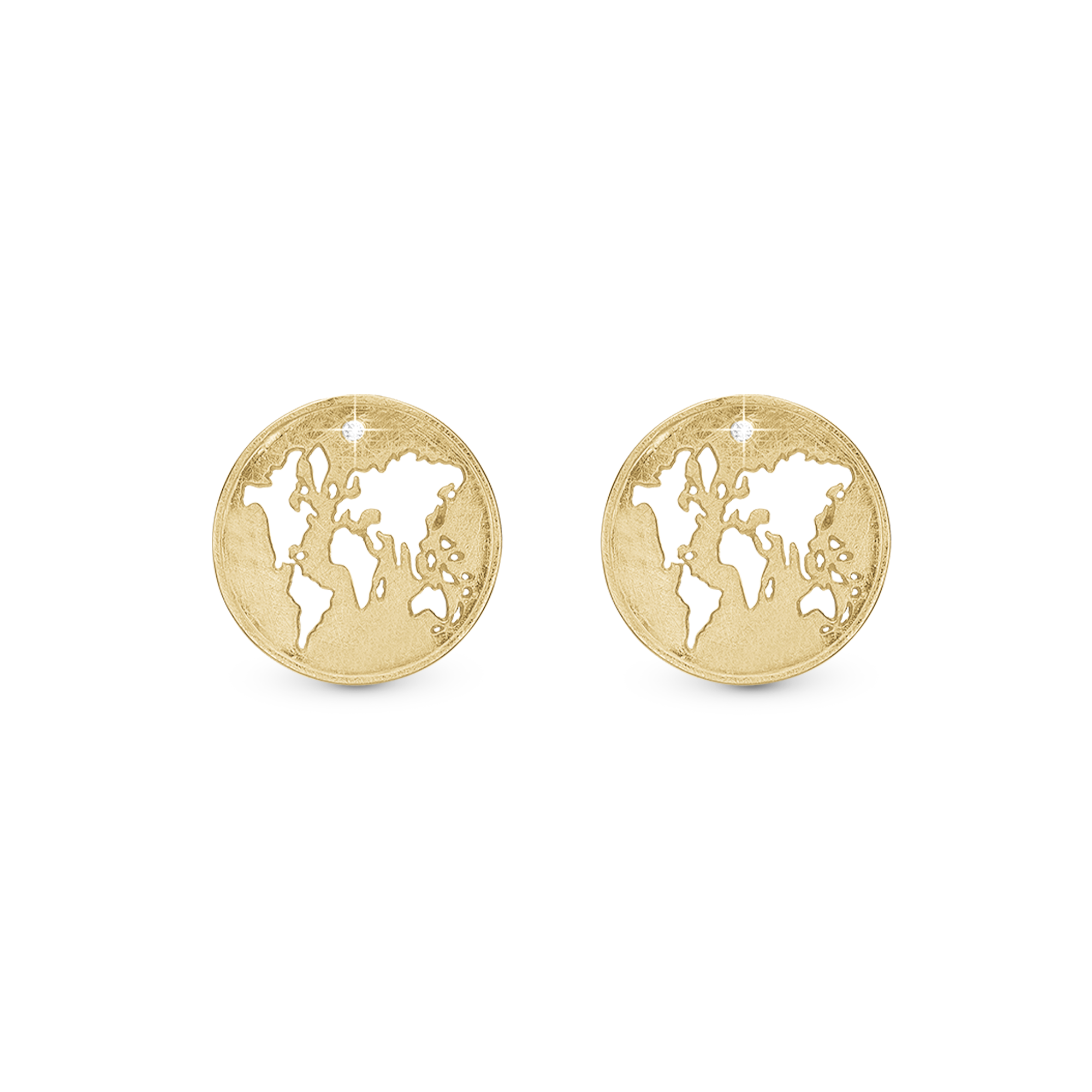 The World Stud Earrings - Gold Plated Sterling Silver with 2 Labgrown Diamant