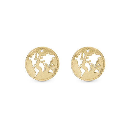The World Stud Earrings - Gold Plated Sterling Silver with 2 Labgrown Diamant