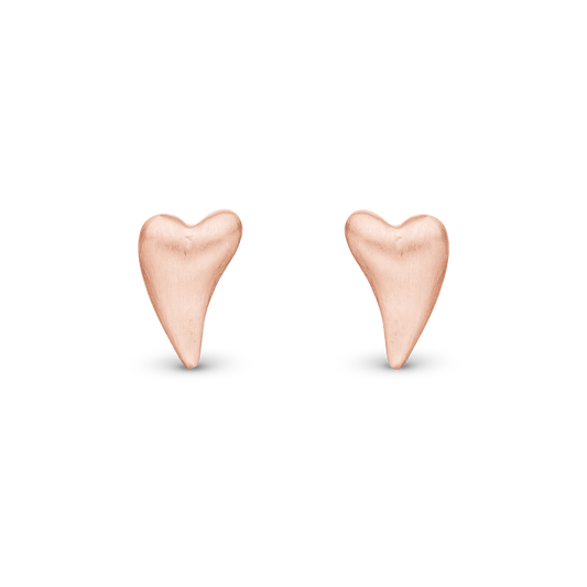 Brushed Hearts Stud Earrings - Rose Gold Plated