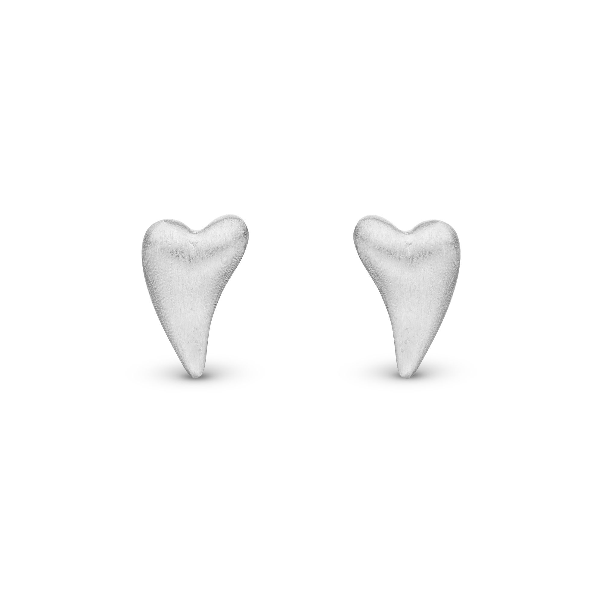 Brushed Heart Stud Earrings - Sterling Silver