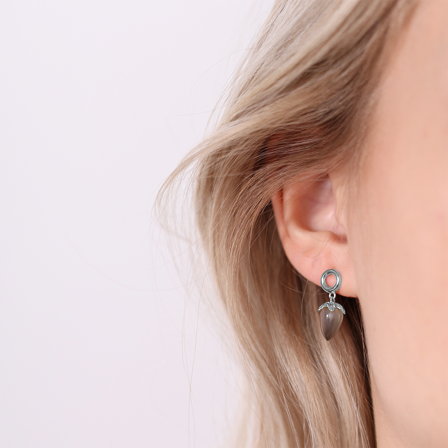 Grey Moonstone Stud Earrings - CHRISTINA