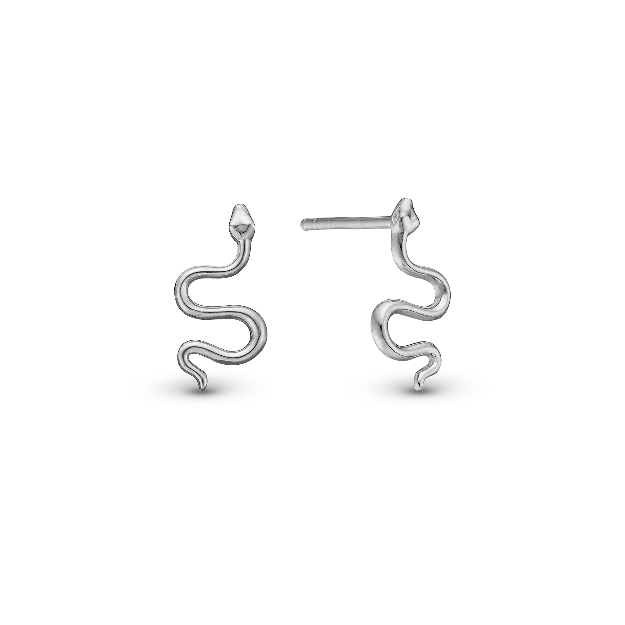Snake Stud Earrings - Polished Sterling Silver